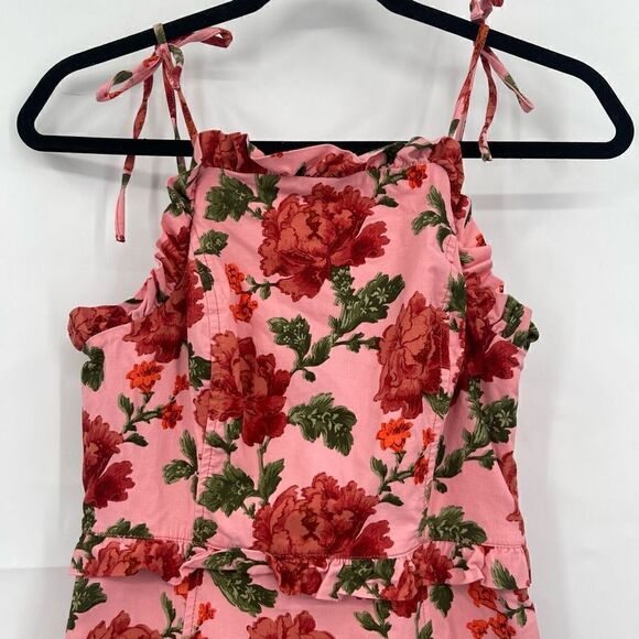 Anthropologie Pink Red Floral Ruffled Peplum Halter Midi Dress Size Small - Picture 3 of 10